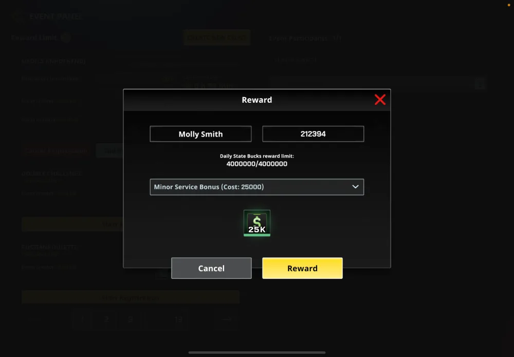 Limite diário de recompensas de R$ 4.000.000 no painel de eventos