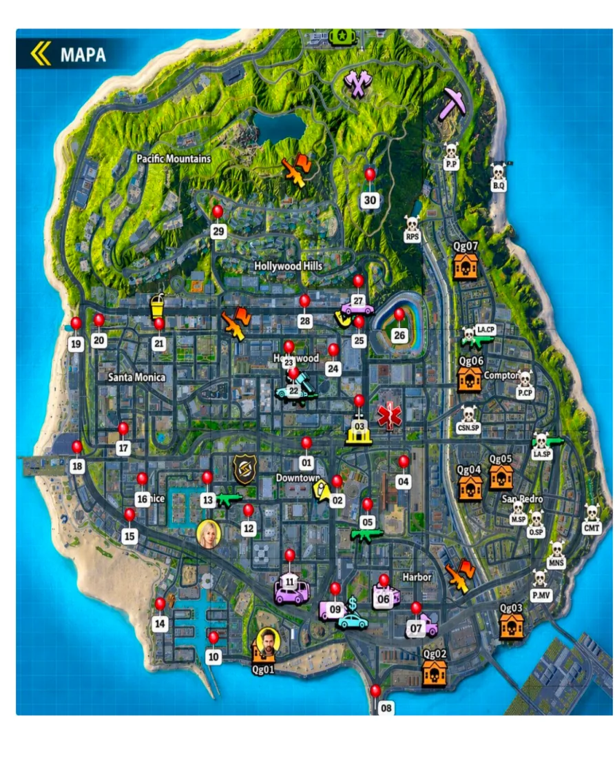 Mapa completo dos QTHs da cidade no OneState RP