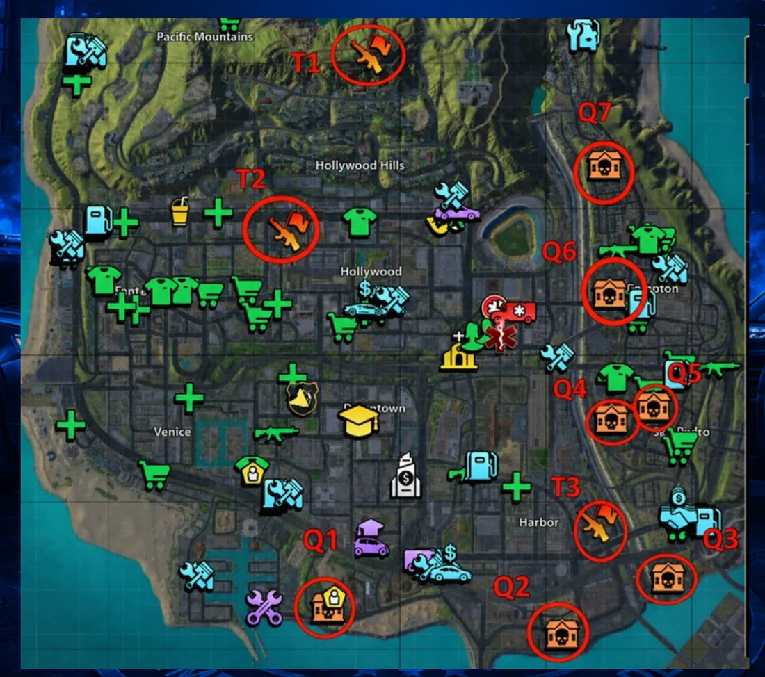 Mapa de QGs e territórios da polícia no OneState RP