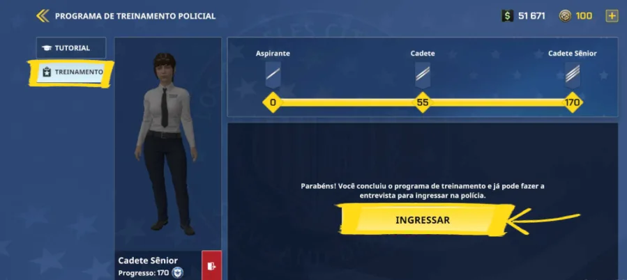Programa de Treinamento Policial com as etapas Aspirante, Cadete e Cadete Sênior