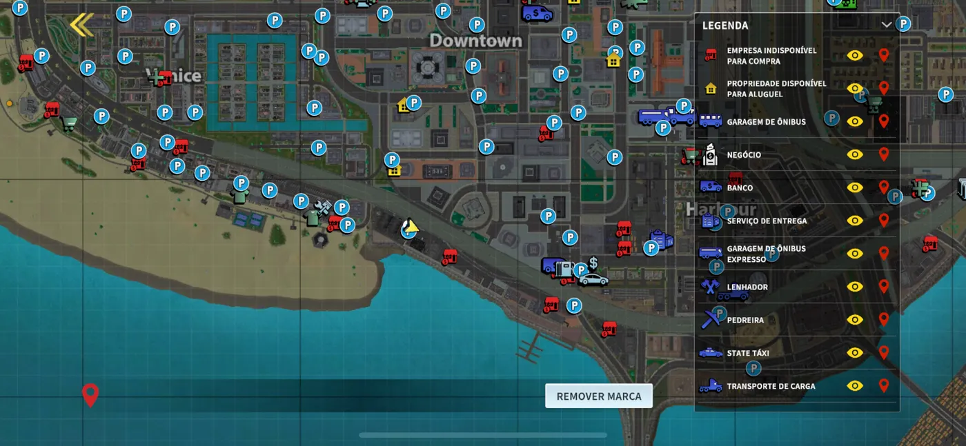 Mapa antigo da cidade do OneState RP com Downtown, Venice e Harbour